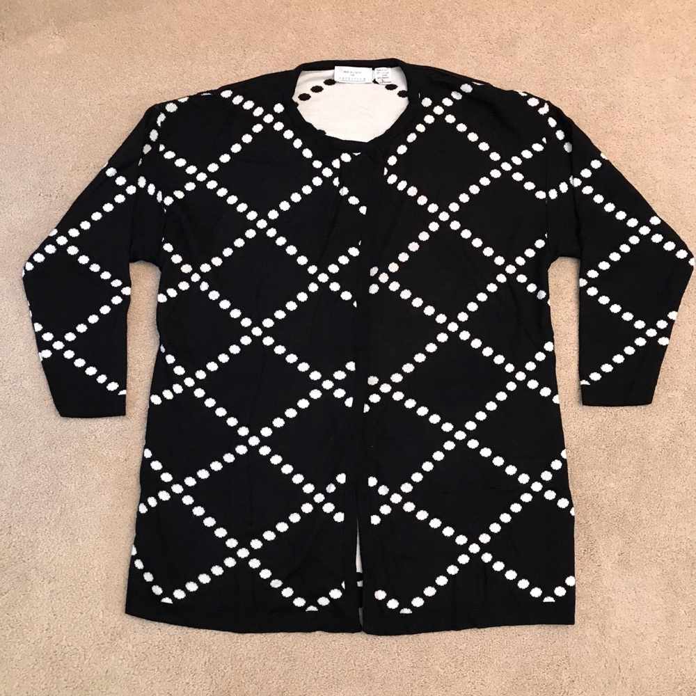 Vintage 90s Nordstrom Long Cardigan Size Large Black White Wool Blend Italy